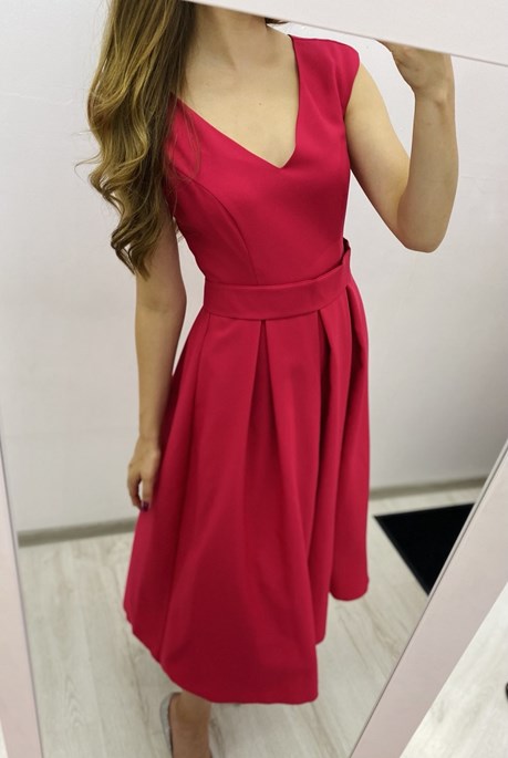 Sukienka midi z paskiem malina