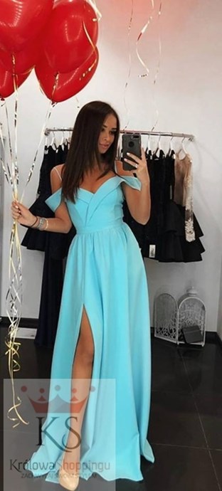 Sukienka długa opadające ramiona pas mięta