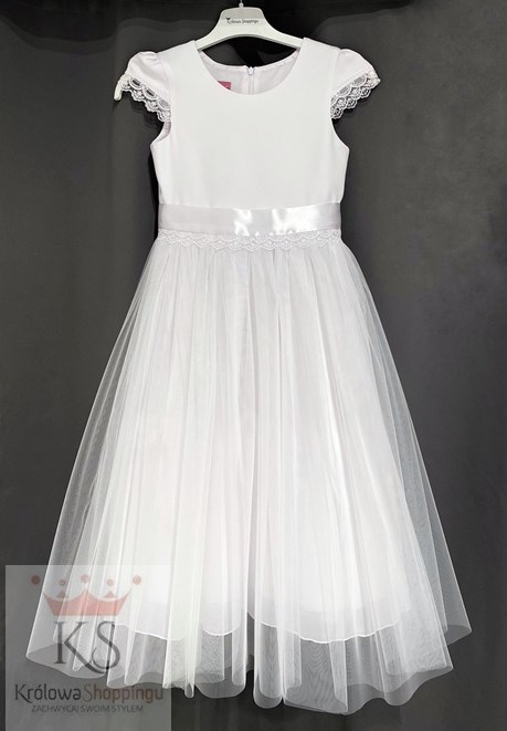 Sukienka dziecięca długa tiul haft biel