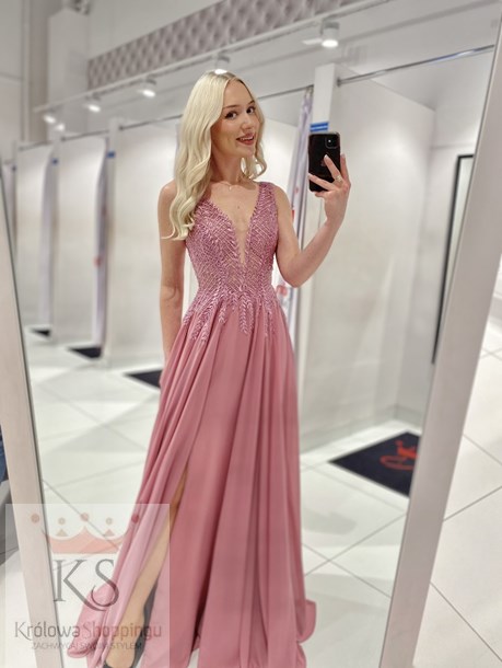 Sukienka długa zdobiona góra wrzos