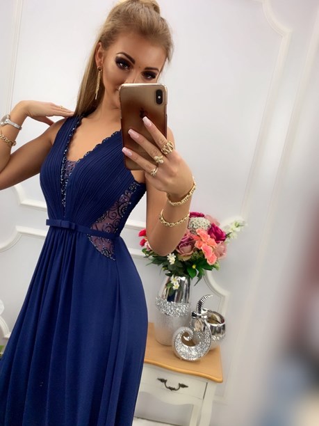 Sukienka długa kokardka granat