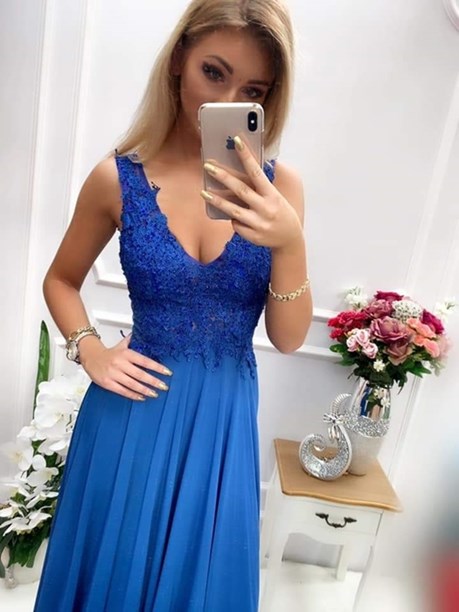 Sukienka długa siateczka tył chaber