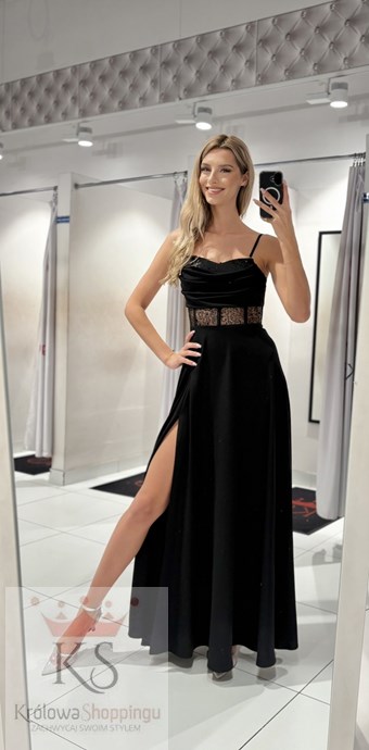 Sukienka długa cekiny gorset wiązanie czerń