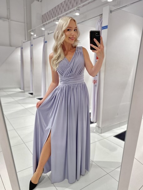 Sukienka długa zakładana pas marszczenia szary