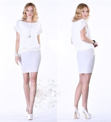 Sukienka krótka zdobienie pas biały/szary