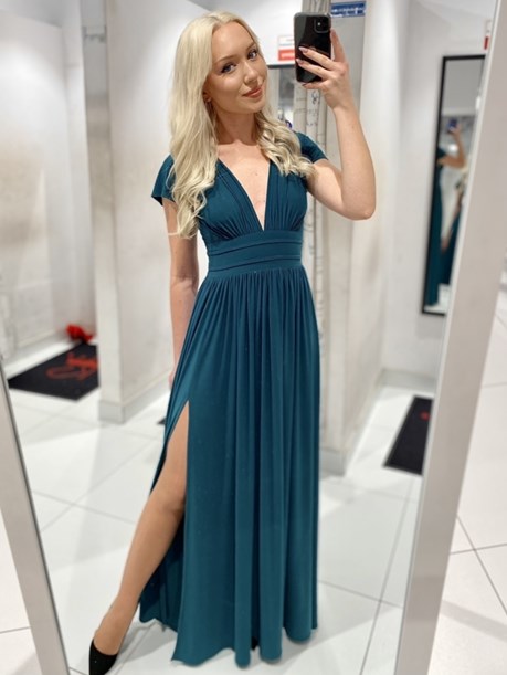 Sukienka długa rękaw mat butelkowa zieleń