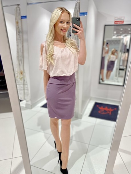 Sukienka krótka rozcięty rękawek róż/brąz