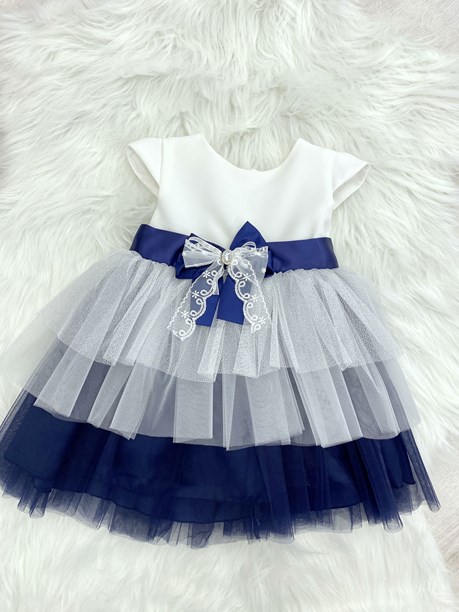 Sukienka dziecięca tiul kokardka biel/granat