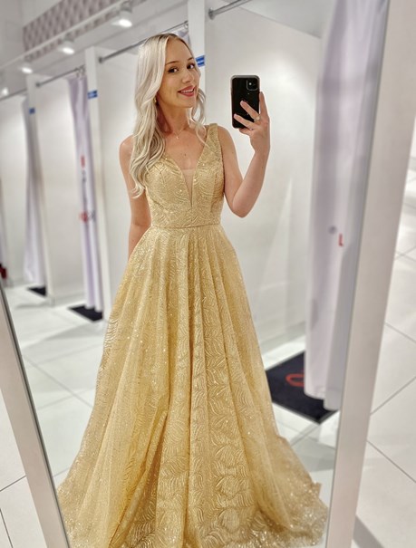 Sukienka długa balowa brokat złoto