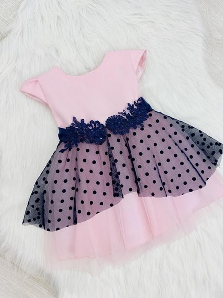 Sukienka dziecięca groszki tiul ciemny róż/granat