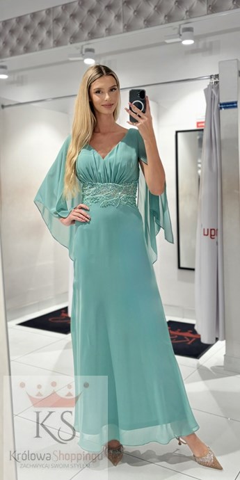 Sukienka długa rękawek motyl szałwia