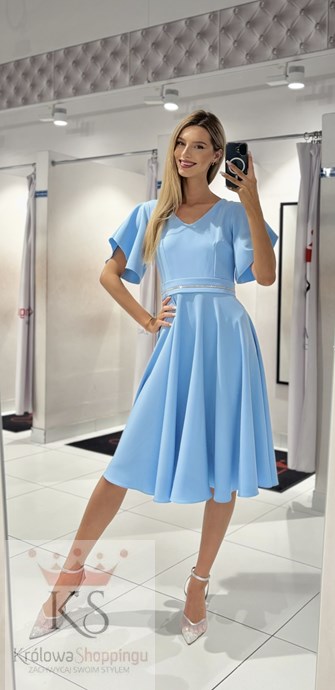 Sukienka midi falbana pasek błękit