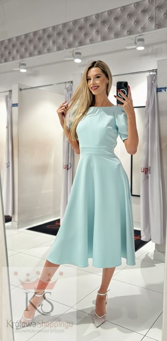 Sukienka midi 3/4 rękawek wiązanie plecy mięta