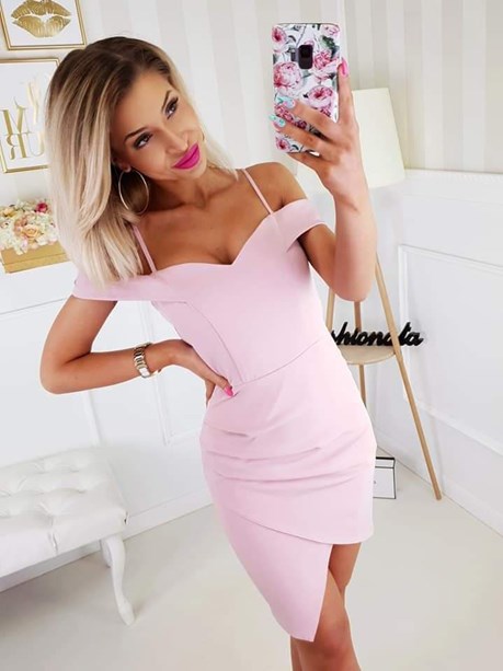 Sukienka krótka opadające ramiona wrzos