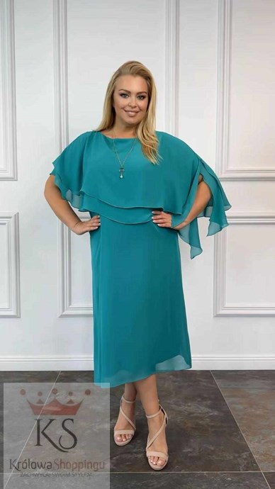 Sukienka midi prosta narzutka asymetria zieleń