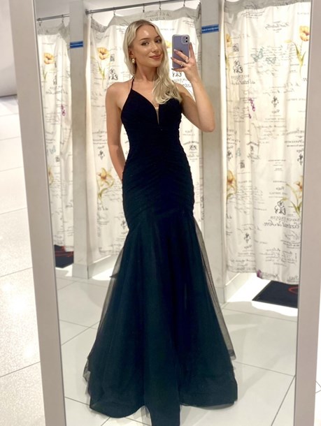 Sukienka długa balowa marszczenie tiul czerń