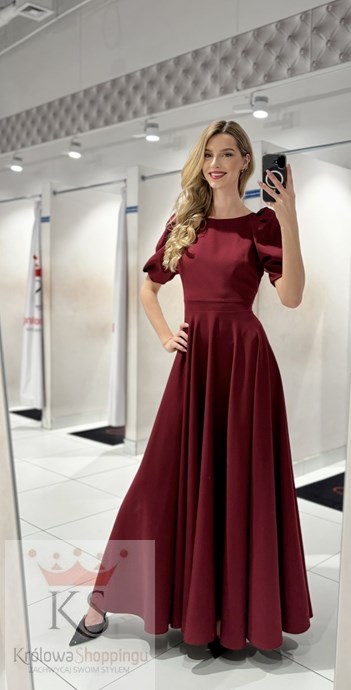 Sukienka długa 3/4 rękawek wiązanie plecy bordo