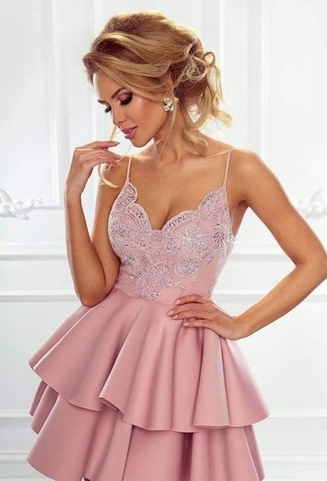 Sukienka krótka dwie falbany pianka wrzos