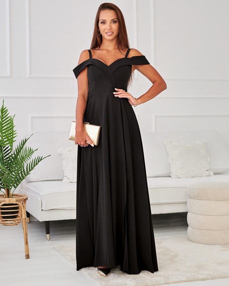 Sukienka długa opadające ramiona czarny