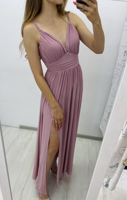 Sukienka długa pas cienkie ramiączka wrzos