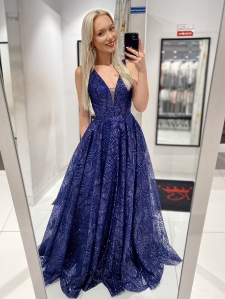 Sukienka długa balowa brokat granat