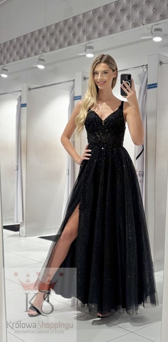 Sukienka długa gorset zdobienie tiul czerń