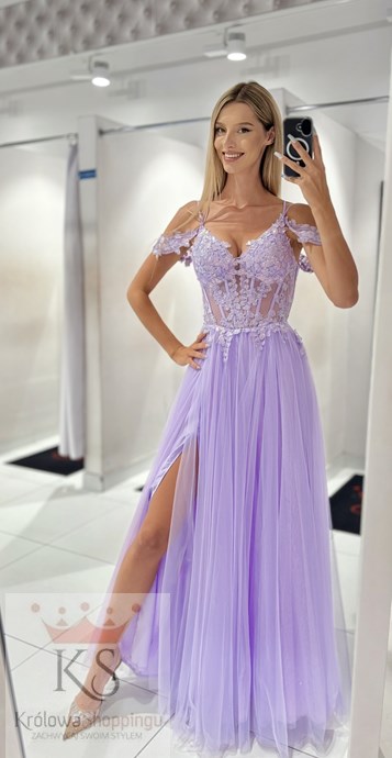 Sukienka długa tiul gorset haft lila