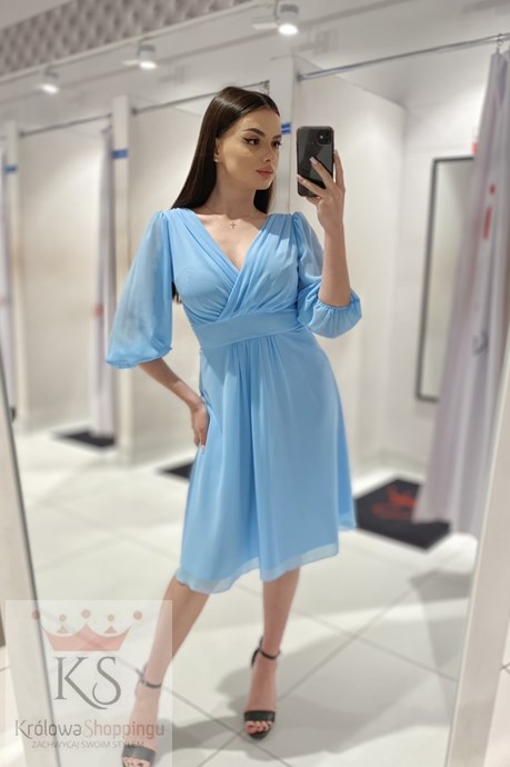 Sukienka krótka rękaw pas błękit