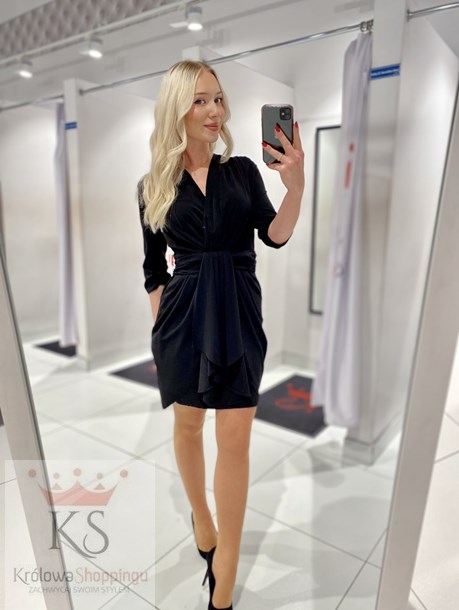 Sukienka krótka dekolt serek pasek czerń