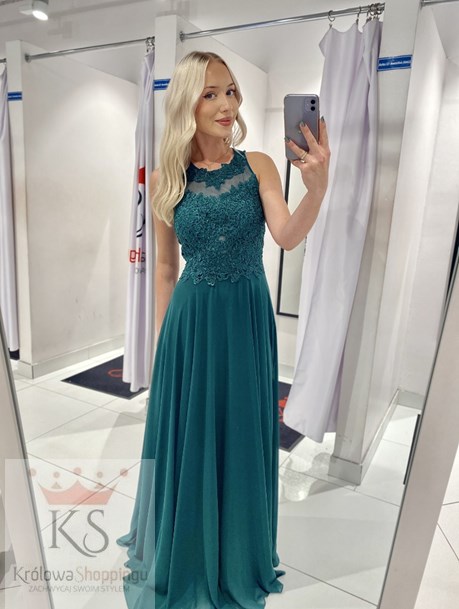 Sukienka długa zdobione plecy zielony