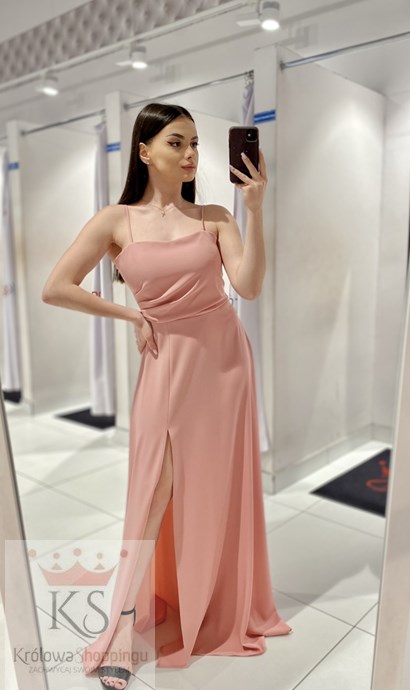 Sukienka długa wiązanie plecy gładka róż