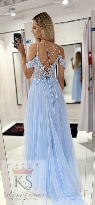 Sukienka długa tiul gorset haft błękit