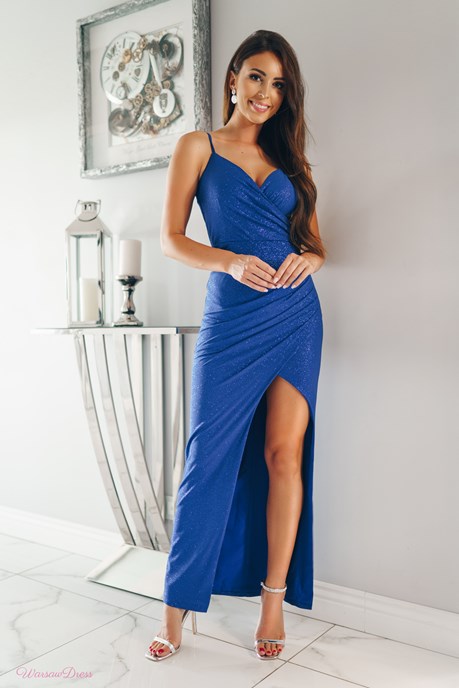 Sukienka długa ramiączka zamek błyszcząca chaber