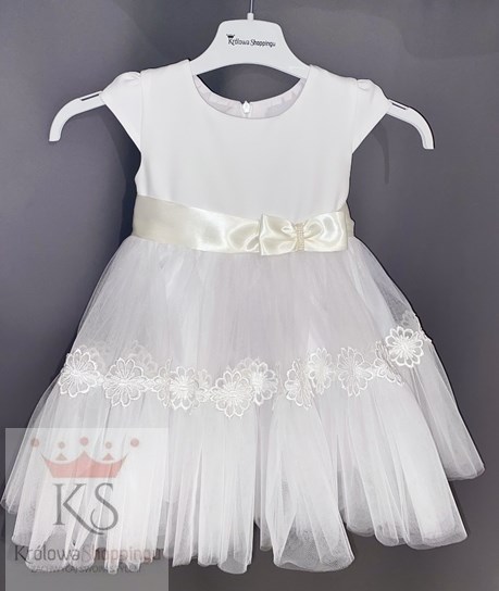 Sukienka dziecięca haft kokardka biel