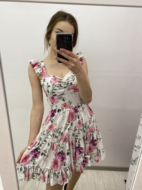 Sukienka krótka rękaw krótki kolorowe kwiatuszki