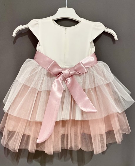 Sukienka dziecięca tiul srebrna falbanka wrzos