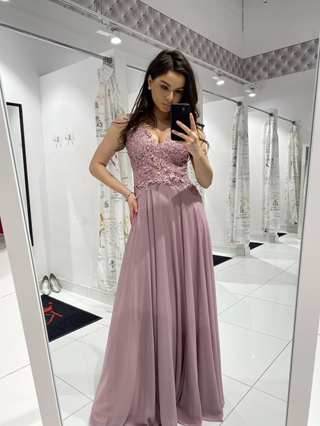 Sukienka długa siateczka tył wrzos