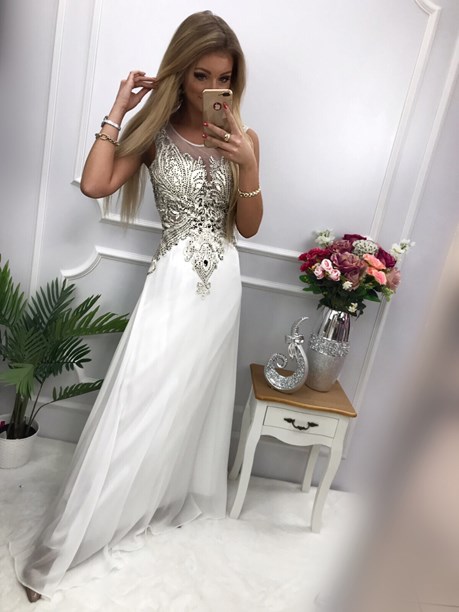 Sukienka długa zabudowana biały