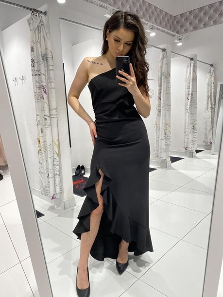 Sukienka asymetryczna falbana czarny