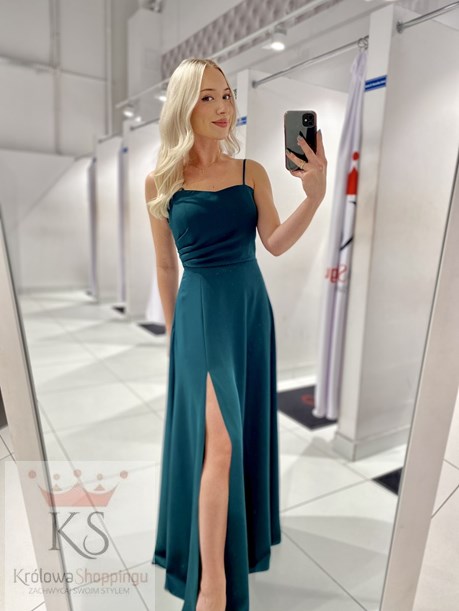 Sukienka długa wiązanie plecy gładka zieleń