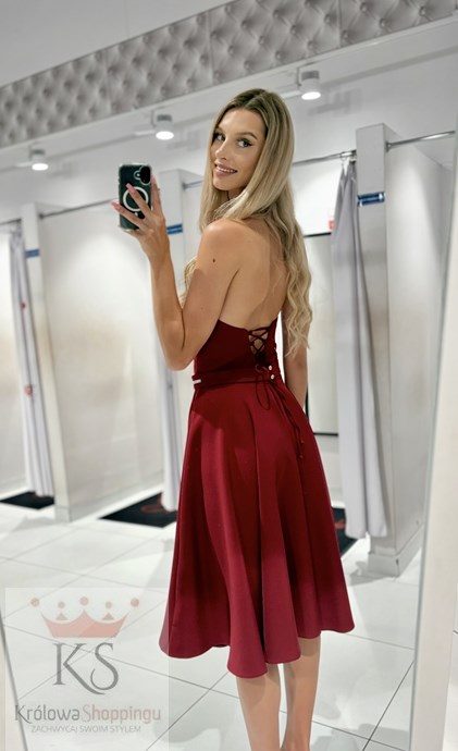 Sukienka midi gorset wiązanie plecy bordo