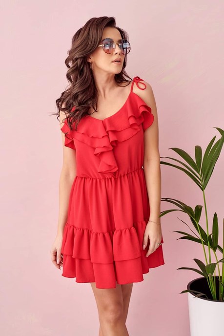 Sukienka krótka falbanka czerwony