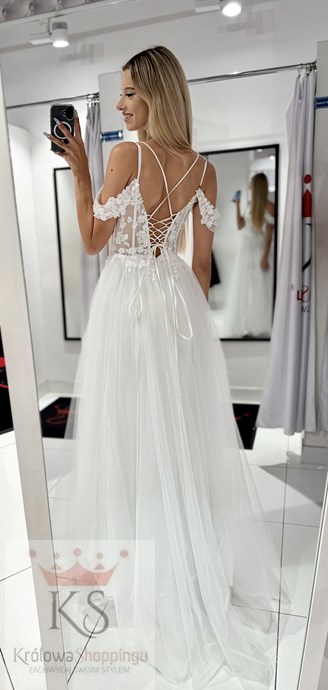 Sukienka długa tiul gorset haft biel