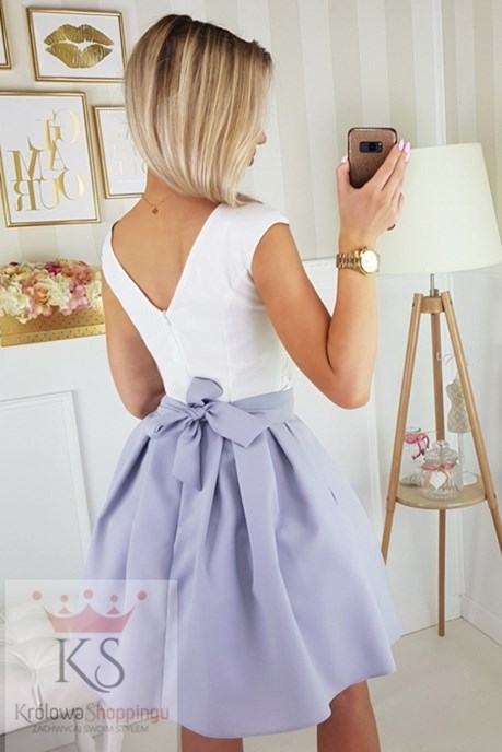 Sukienka krótka gładki dół biel/szary