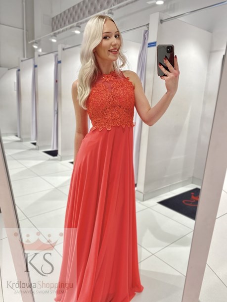 Sukienka długa zdobione plecy koral