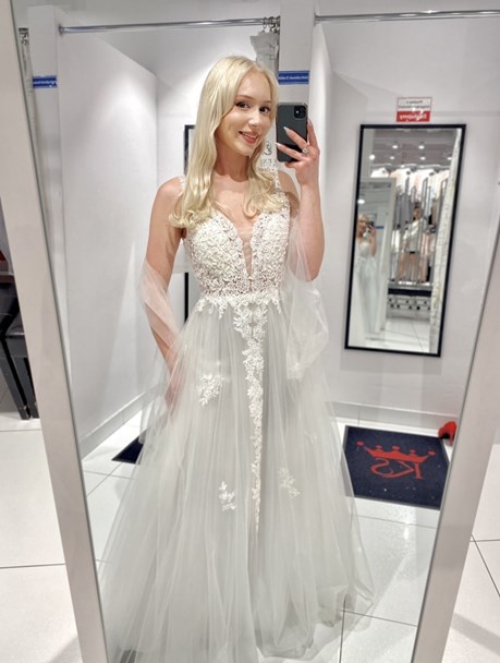 Sukienka długa haft tiul szal biel