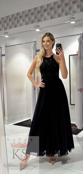 Sukienka długa ramiączka na krzyż czarny