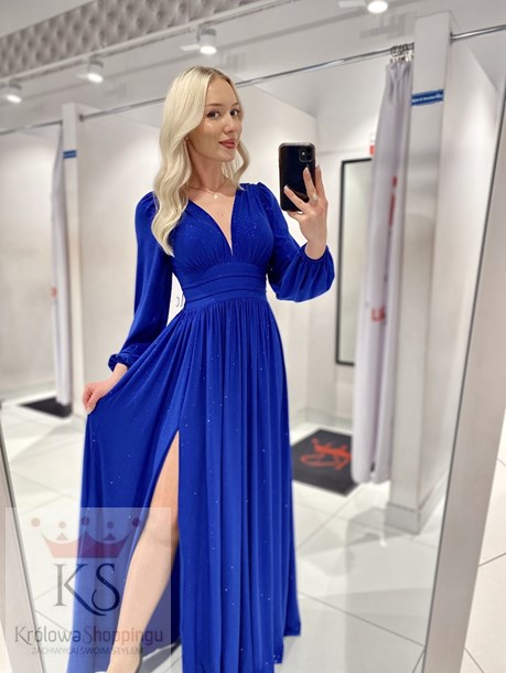 Sukienka długa brokat długi rękaw chaber