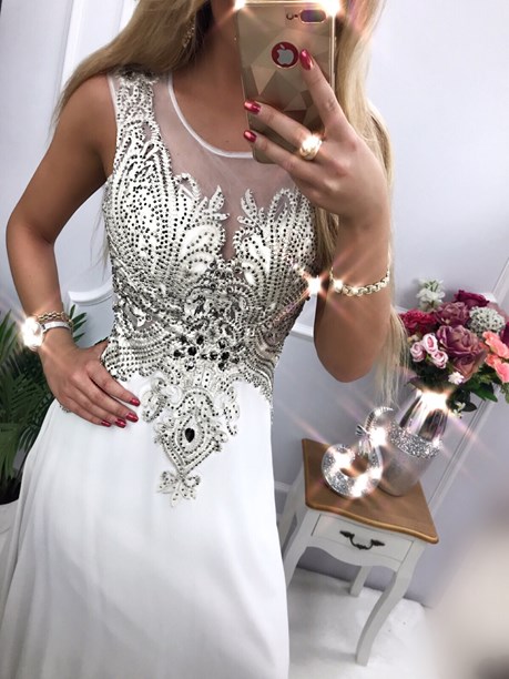 Sukienka długa zabudowana biały