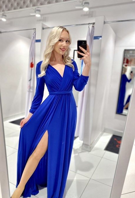 Sukienka długa na długi rękaw chaber